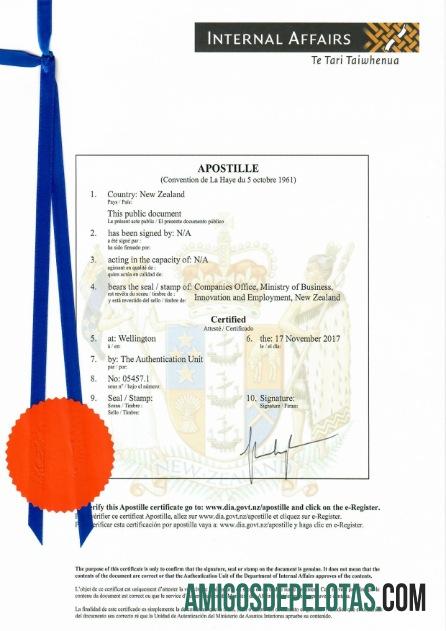 New Zeland Certificate Of Incorporation amostra